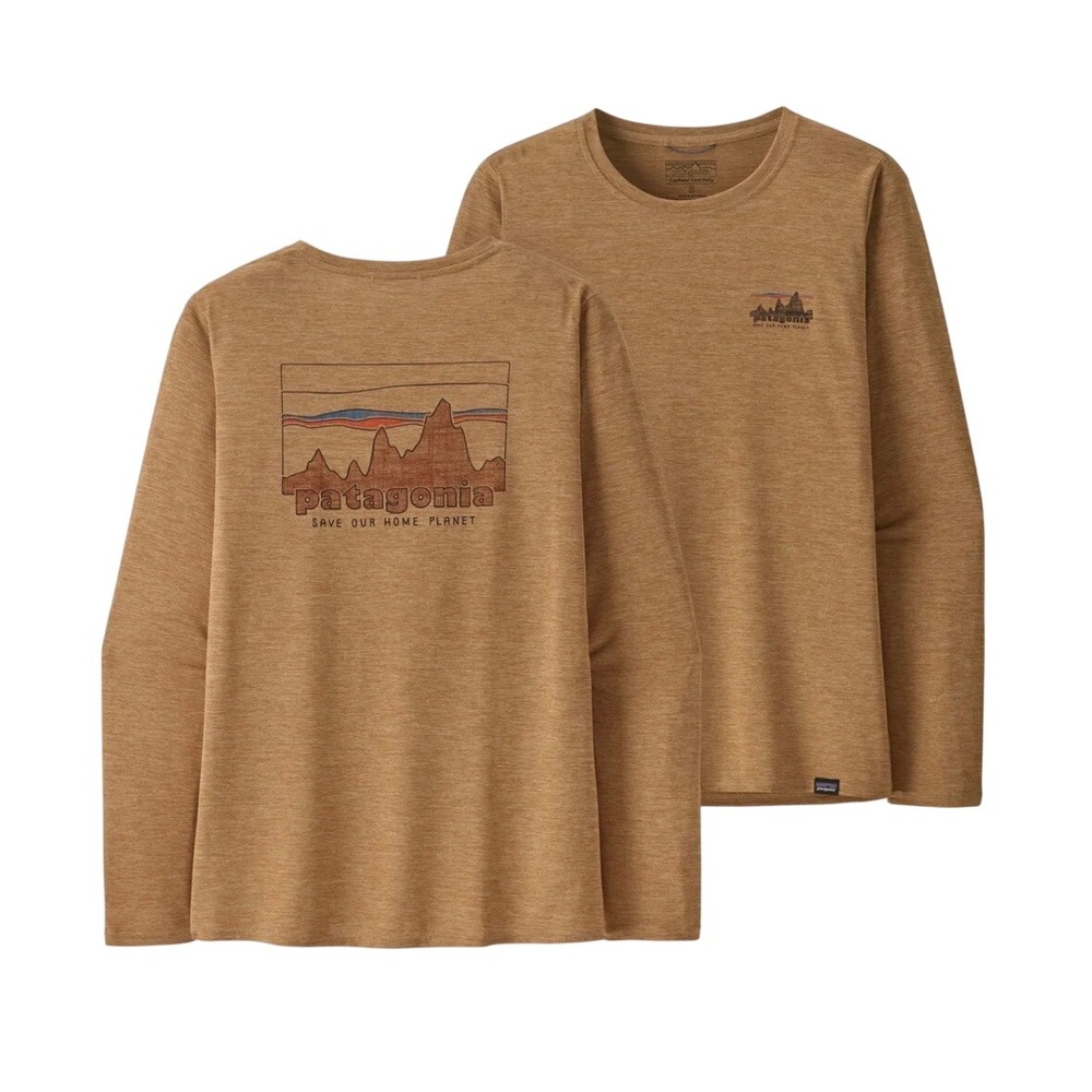 Patagonia Capilene Cool Daily Graphic Shirt Long Sleeve Tan Heather Large